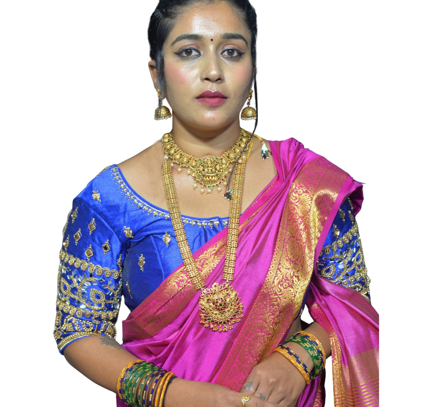 Royal Blue Blouse with Kite & Mango Motifs, Dual Embroidery