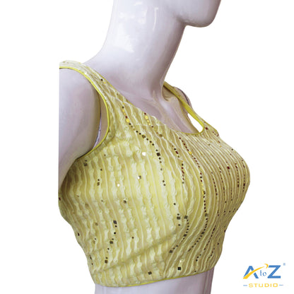 Light Yellow Sequin Striped Sleeveless Blouse