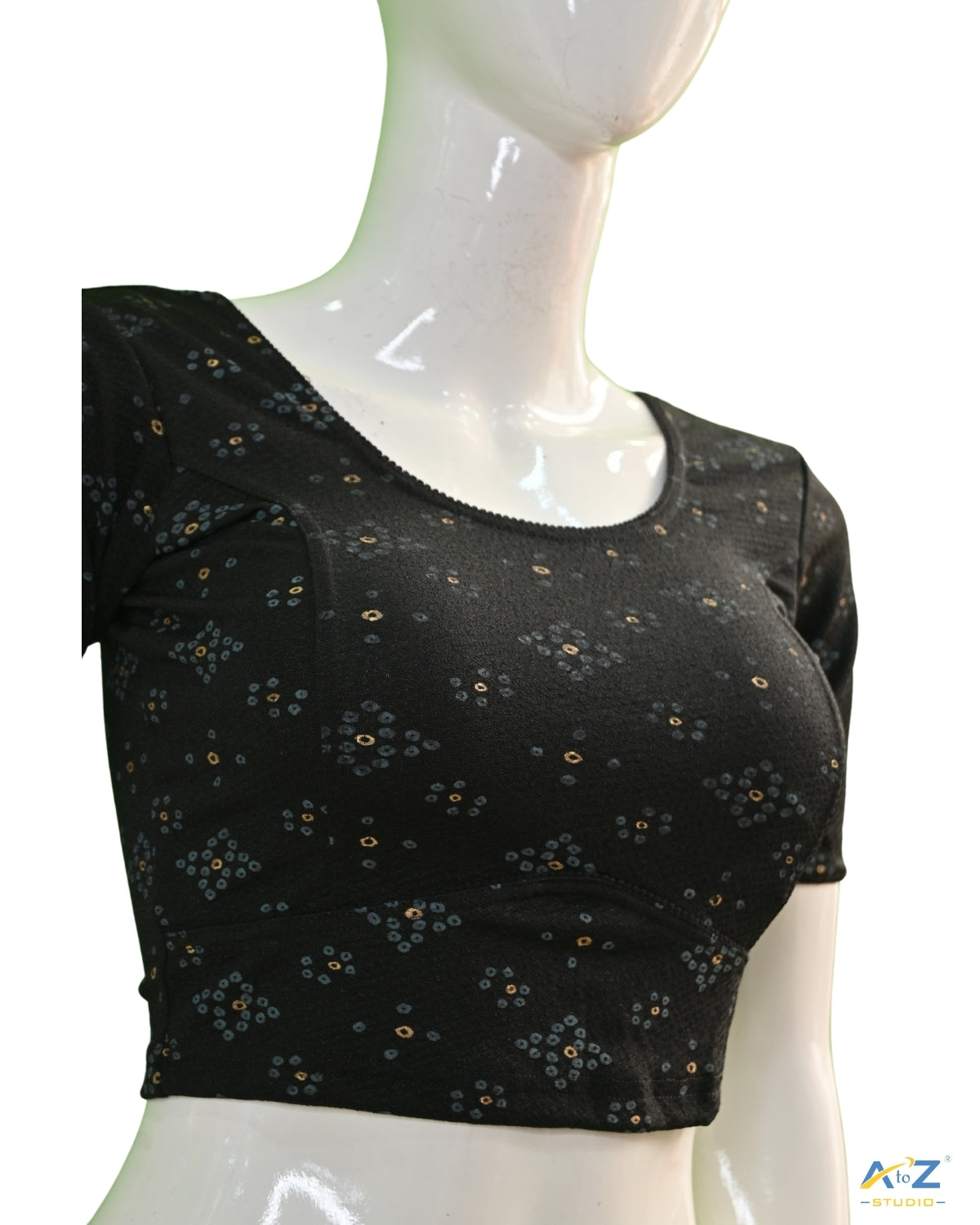 Black Crush Blouse with Bandhani Print