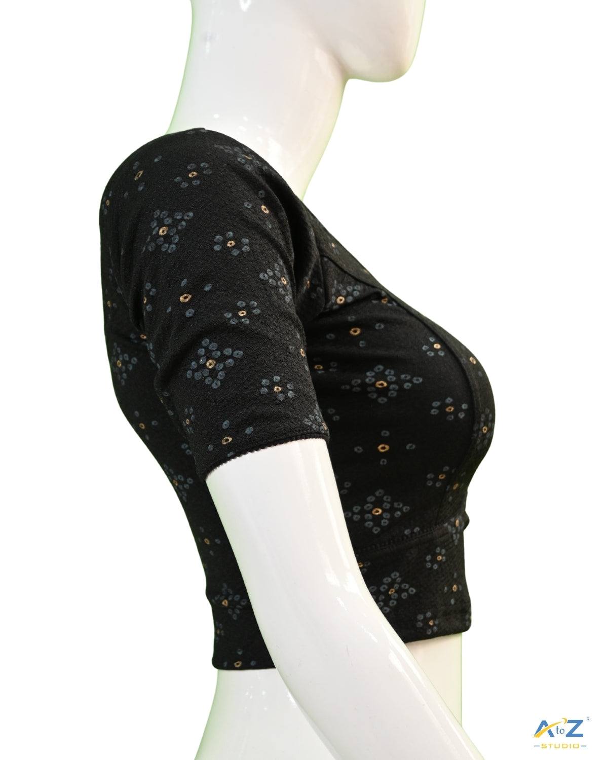 Black Crush Blouse with Bandhani Print