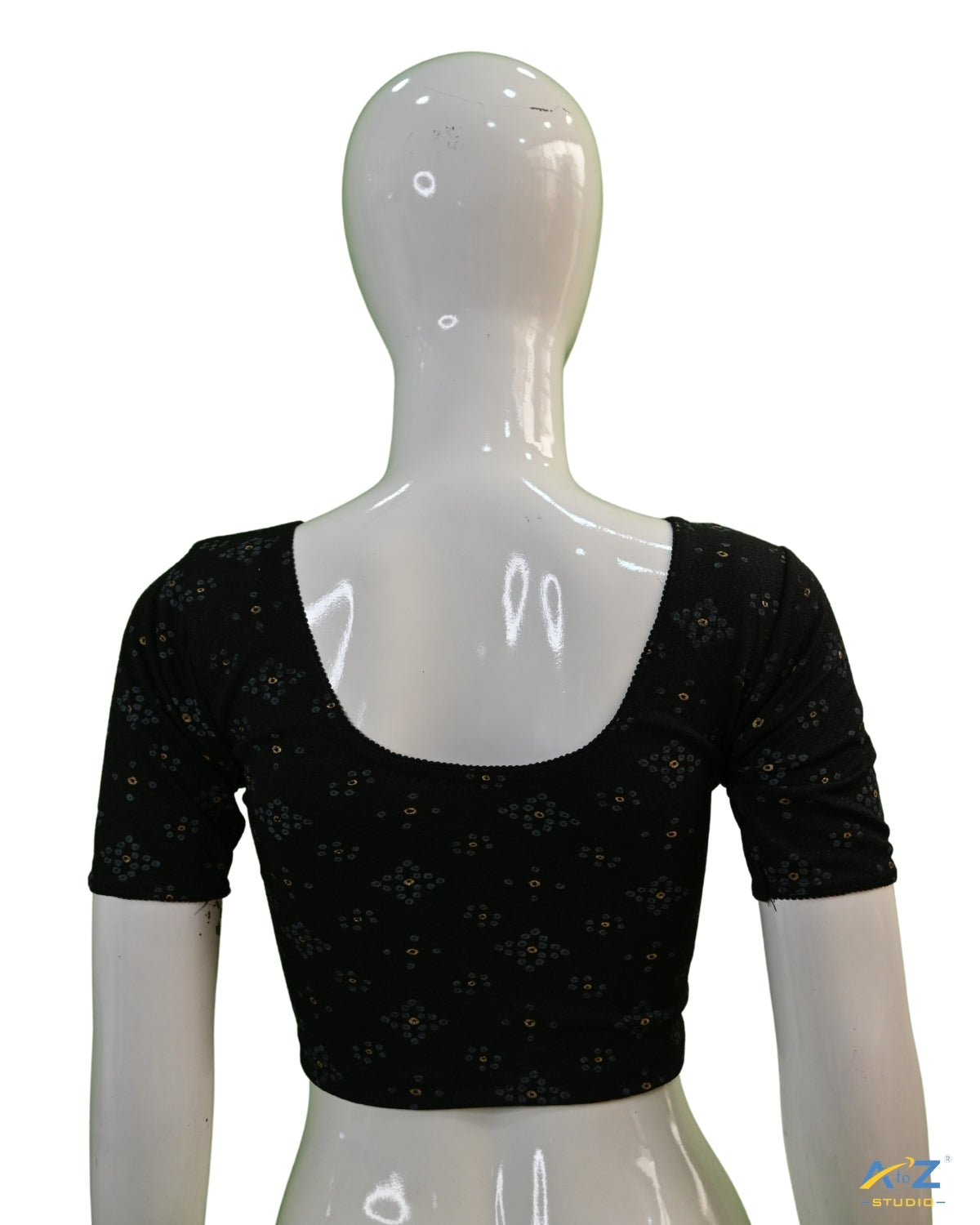 Black Crush Blouse with Bandhani Print