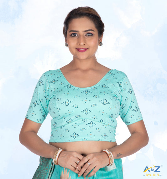 Light Mint Crush Blouse with Bandhani Print