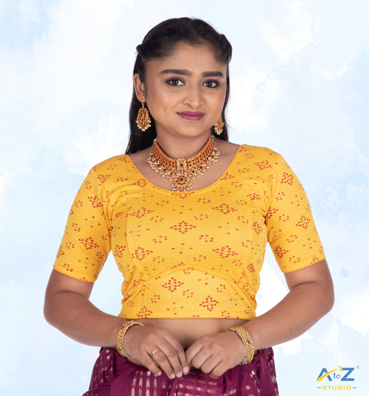 Mango Crush Blouse with Bandhani Print