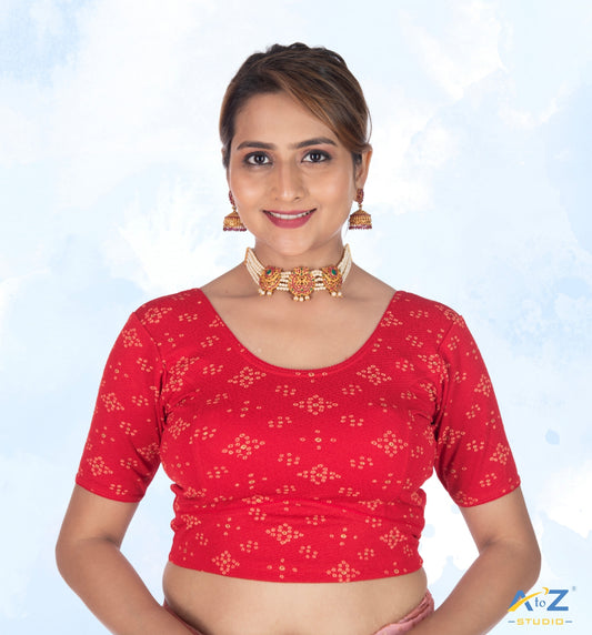 Red Crush Blouse with Bandhani Print