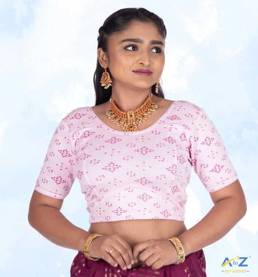 Pink Crush Blouse with Bandhani Print