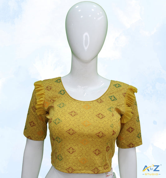 Golden Yellow Crush Blouse with Kite Print
