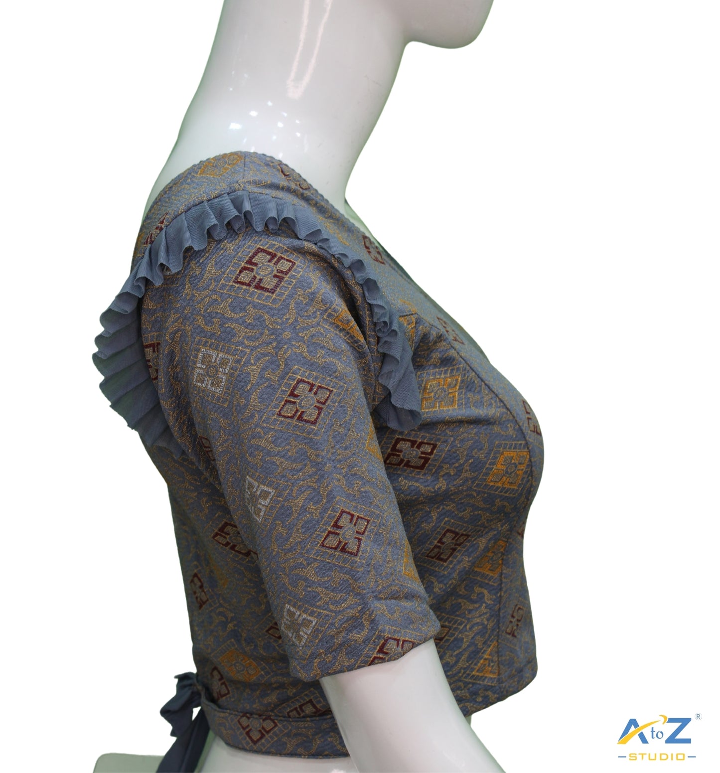 Grey  Crush Blouse with Kite Print