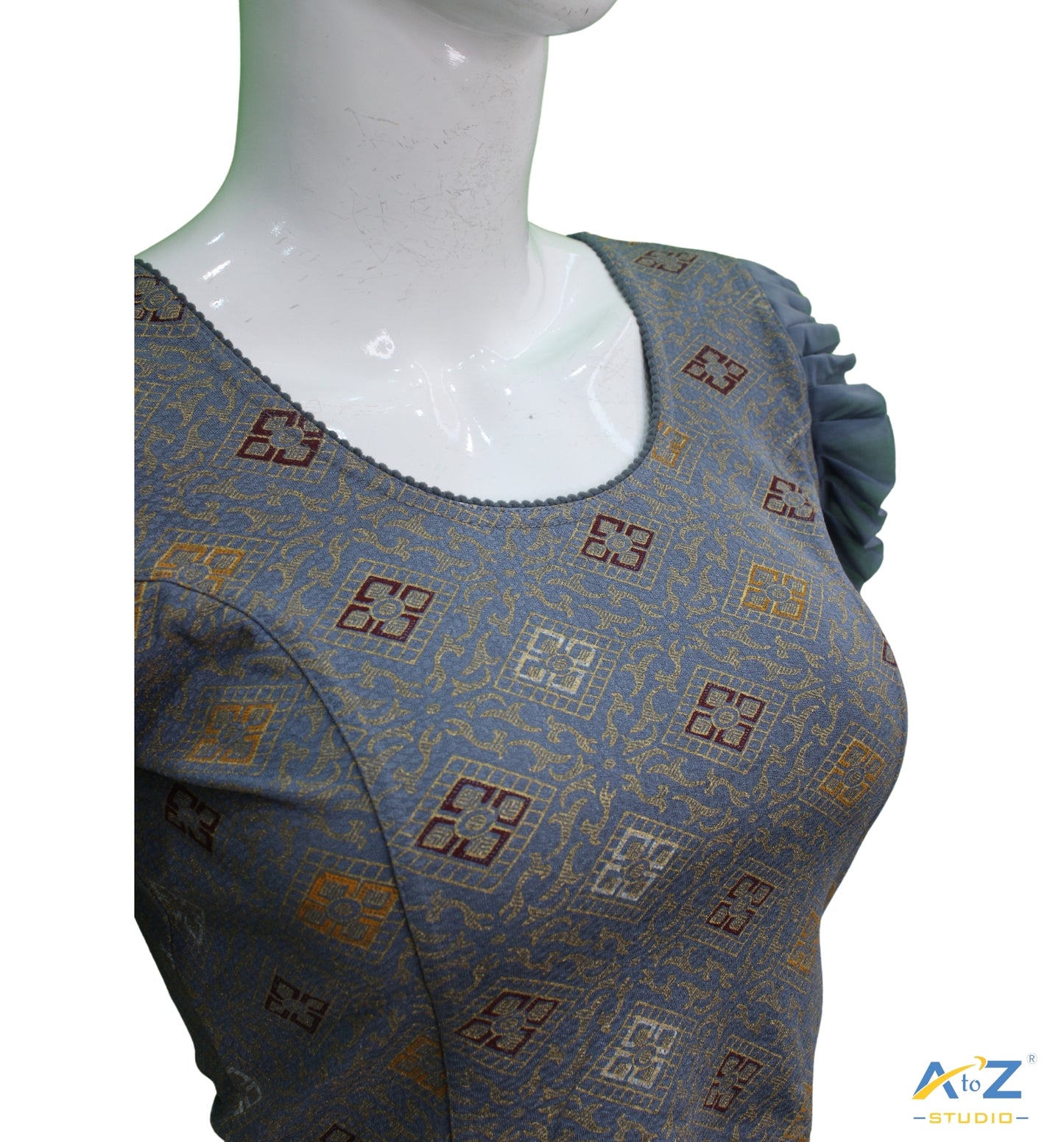 Grey  Crush Blouse with Kite Print