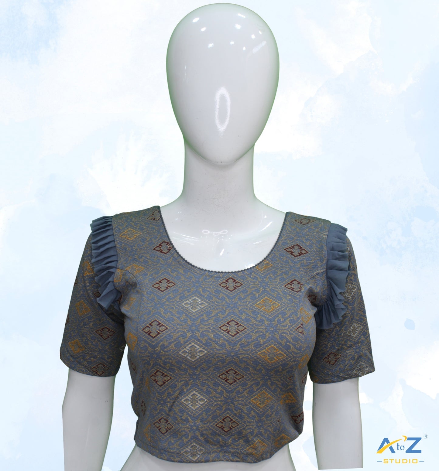 Grey  Crush Blouse with Kite Print