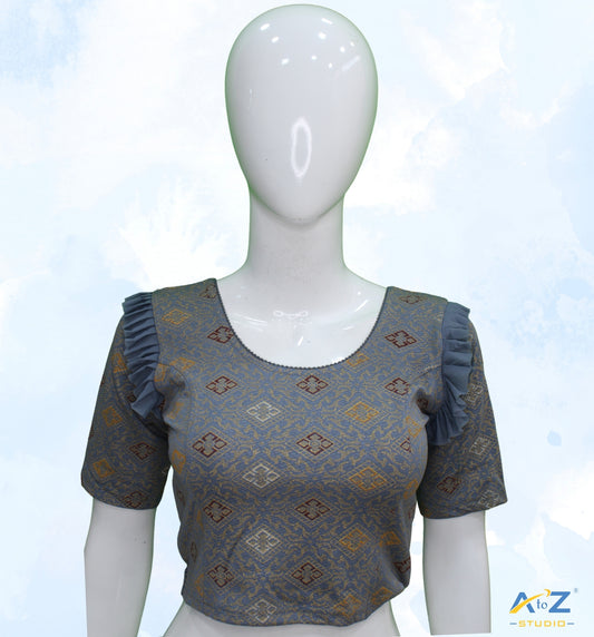 Grey  Crush Blouse with Kite Print
