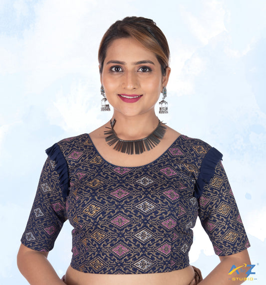 Navy Blue Crush Blouse with Kite Print