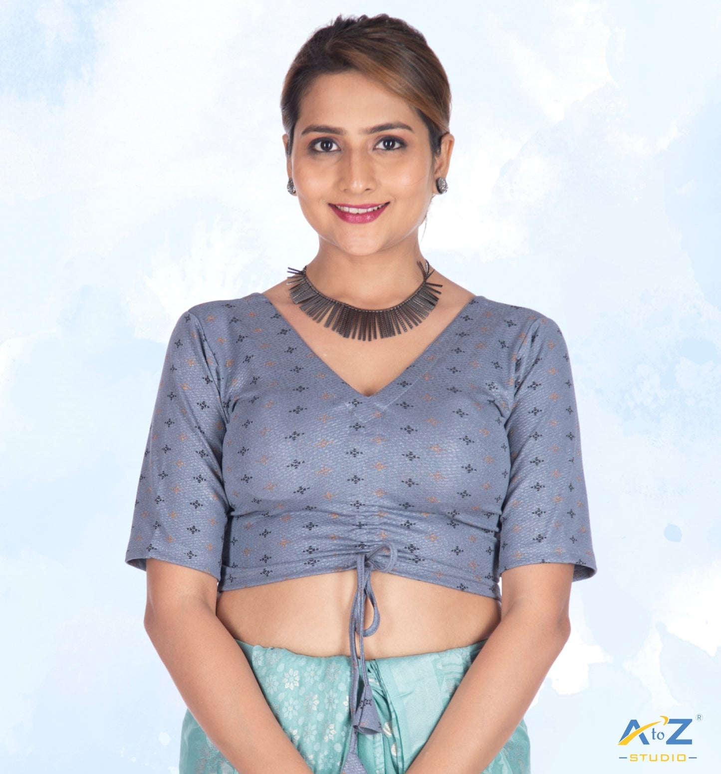 Dark Grey Crush Blouse with Foil Print