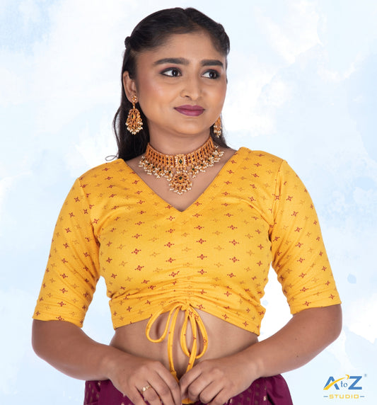 Golden Yellow Crush Blouse with Foil Print