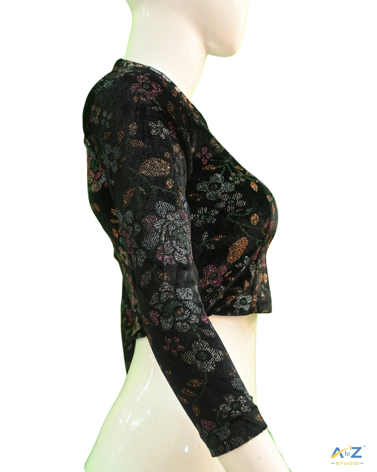 Black  Velvet Blouse with Floral Prints