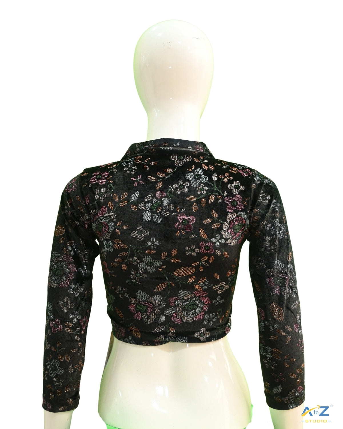 Black  Velvet Blouse with Floral Prints