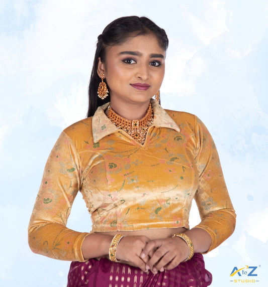 Dark Chiku Velvet Blouse with Floral Prints