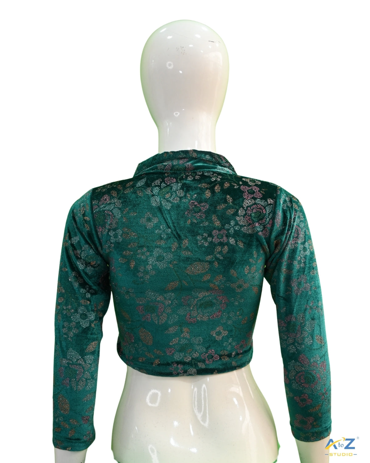 Rama Green Velvet Blouse with Floral Prints