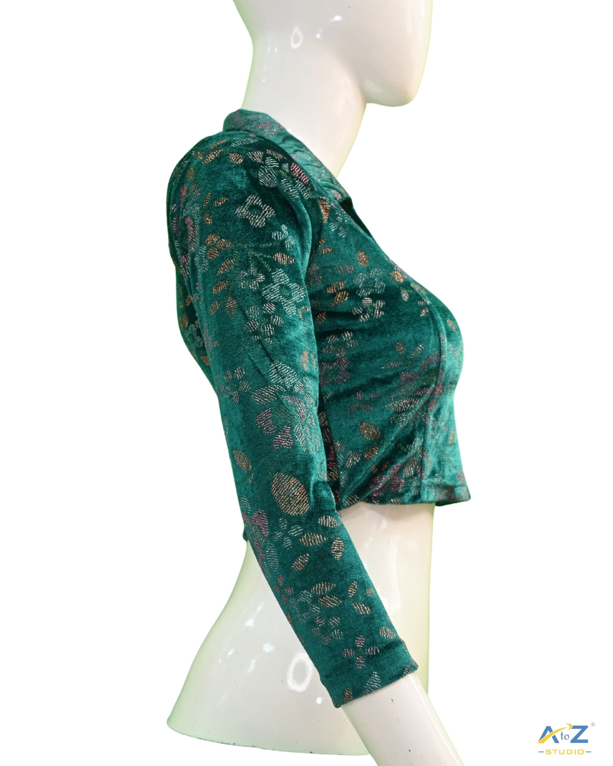 Rama Green Velvet Blouse with Floral Prints