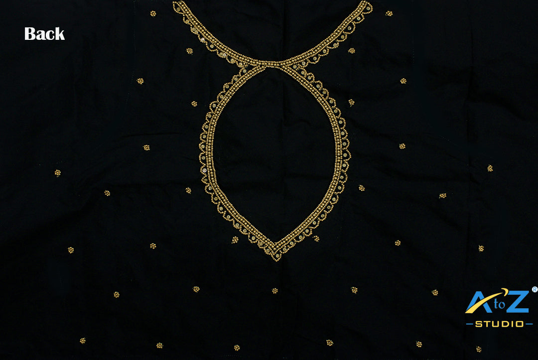 Black Silk Blouse Piece With Aari Work
