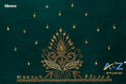 Teal Silk Blouse Piece With Aari Work