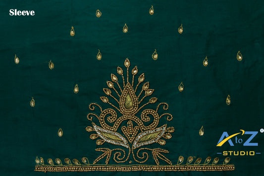 Teal Silk Blouse Piece With Aari Work