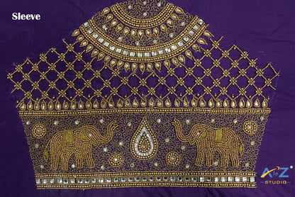 Dark Violet Silk Blouse Piece With Aari Work
