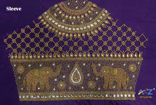 Dark Violet Silk Blouse Piece With Aari Work