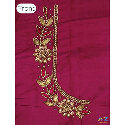 Light Magenta Silk Blouse Piece With Aari Work