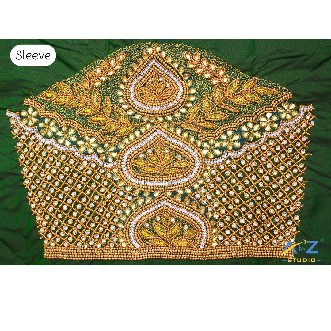 Bottle Green Silk Blouse Piece With Aari Work