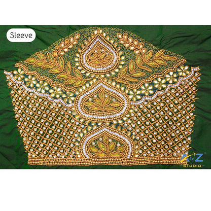 Bottle Green Silk Blouse Piece With Aari Work