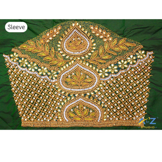 Bottle Green Silk Blouse Piece With Aari Work