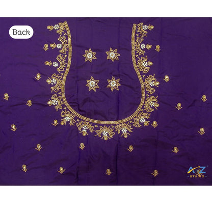 Dark Ink Blue Silk Blouse Piece With Aari Work
