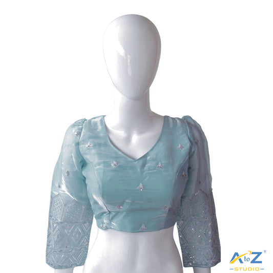 Sky Blue Green Silk Blouse
