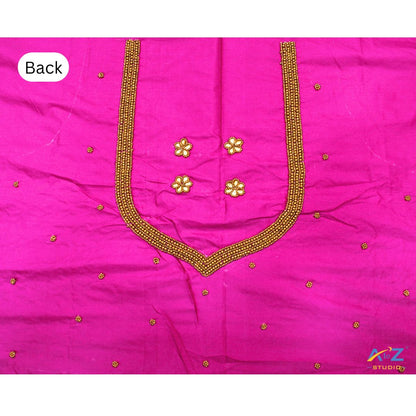 Fuchsia Silk Blouse Piece With Aari Work