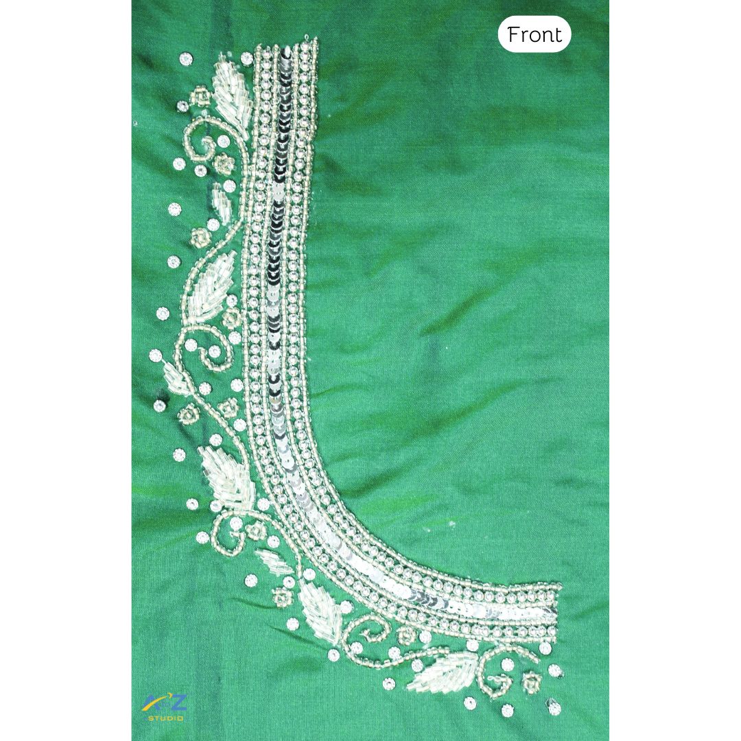 Castleton Green Silk Blouse Piece With Aari Work (Silver Work)
