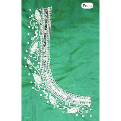 Castleton Green Silk Blouse Piece With Aari Work (Silver Work)