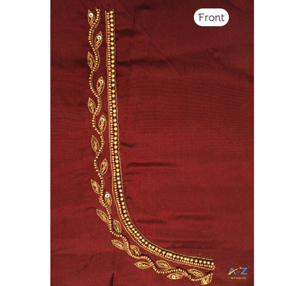Brick Silk Blouse Piece With Aari Work
