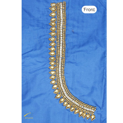Dark Aqua Silk Blouse Piece With Aari Work
