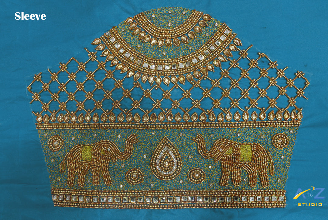 Dark Aqua Silk Blouse Piece With Aari Work