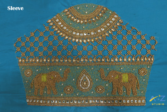 Dark Aqua Silk Blouse Piece With Aari Work