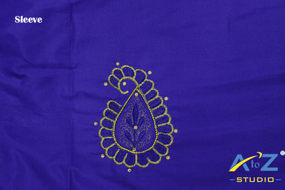 Light Royal Blue Silk Blouse Piece With Machine Work