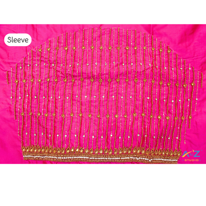 V Pink Silk Blouse Piece With Aari Work
