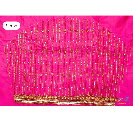 V Pink Silk Blouse Piece With Aari Work