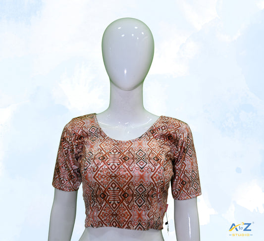 Coffee Velvet Mehendi Design Elbow Sleeve Blouse