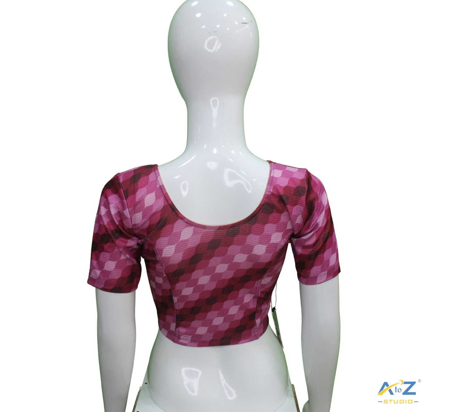 Wine  Nylon Lycra Cross Check Multi Print Blouse