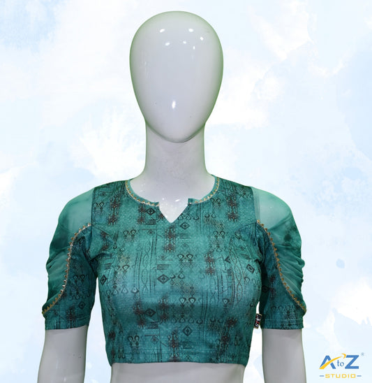 Mint Green Polyester Lycra V Neck Blouse