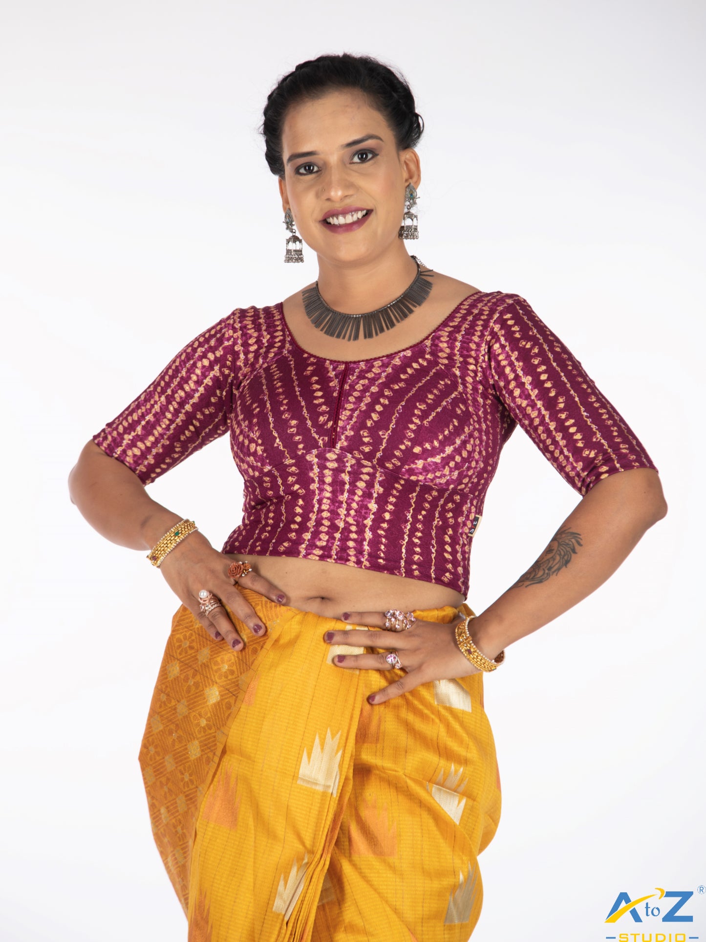 Wine Cotton Lycra Bandhni Print Blouse