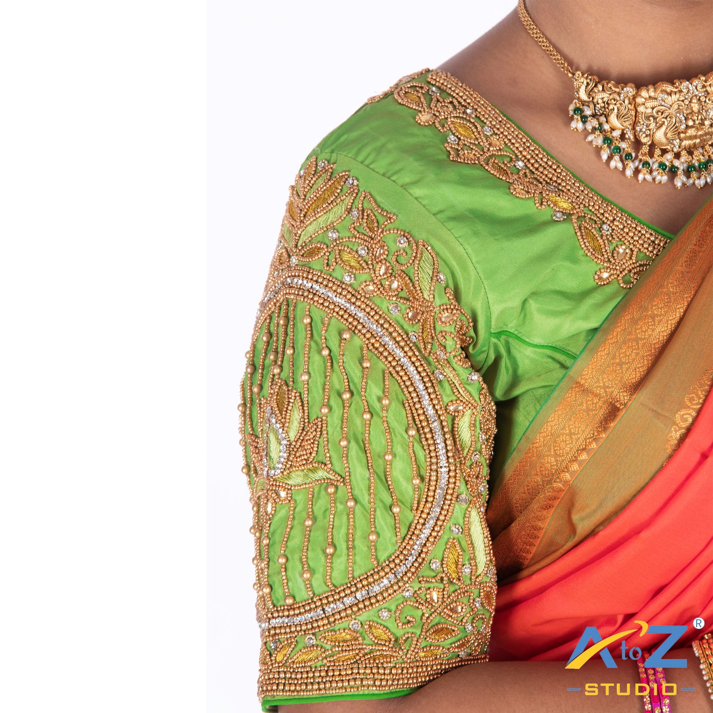 Light Green Silk Cloth Blouse with Lotus in circle Design