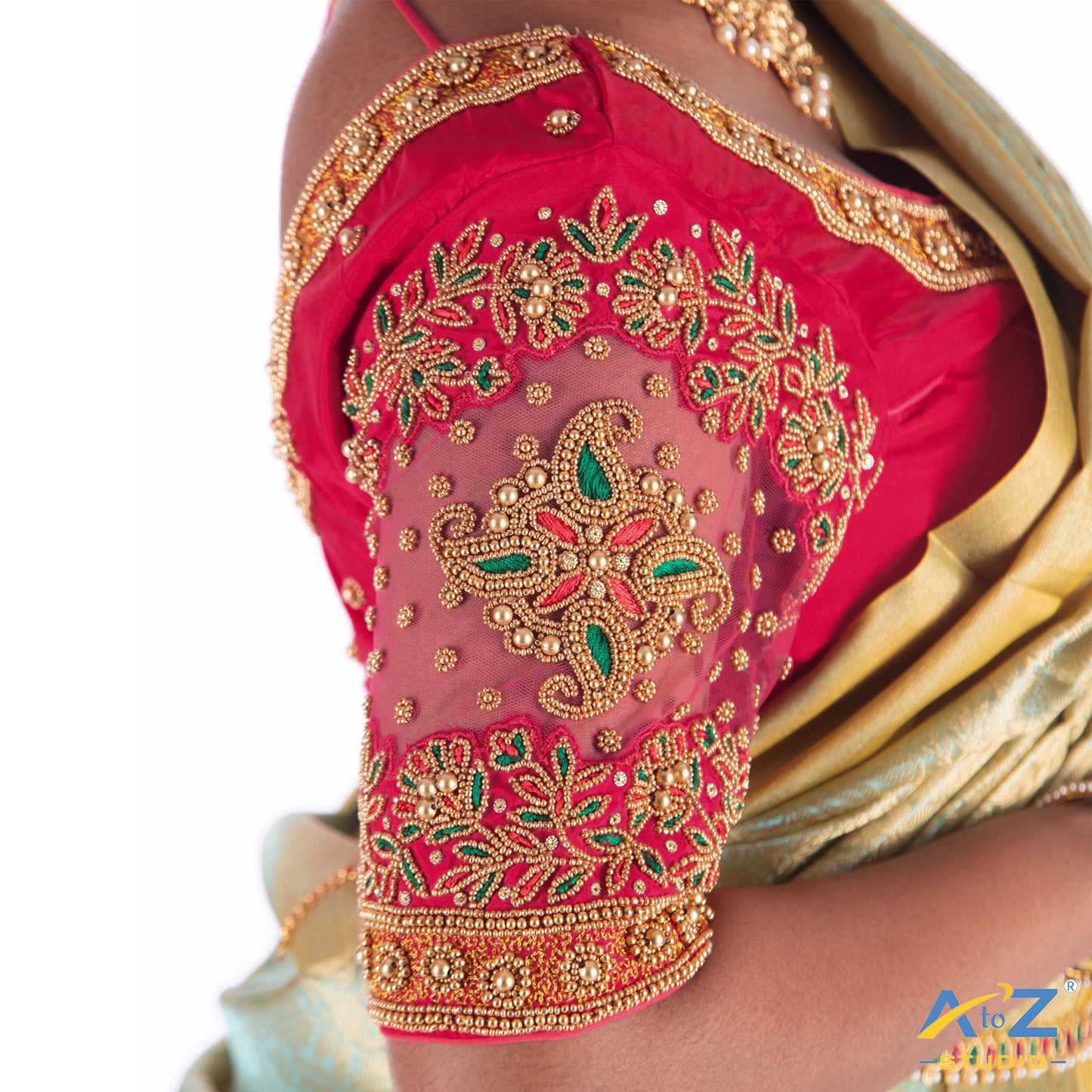 Punch Pink Silk Cloth Blouse with Pendent design Design