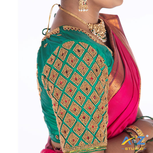 Light Rama Green Silk Cloth Blouse with Kite of chain Design